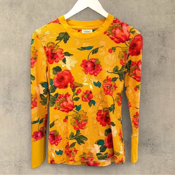 SUNDANCE Waffle Knit Floral Long Sleeve Top, Size M - Picture 1 of 10